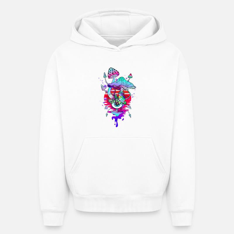 Champignons Magiques Champignons Psychédéliques - Sweat à capuche unisexe oversize épais SPREAD - blanc