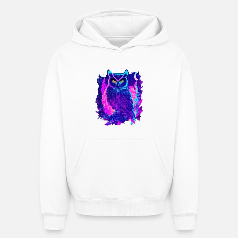 Neon leuchtende Eule Synthwave - Oversized Heavyweight Unisex Hoodie - Weiß
