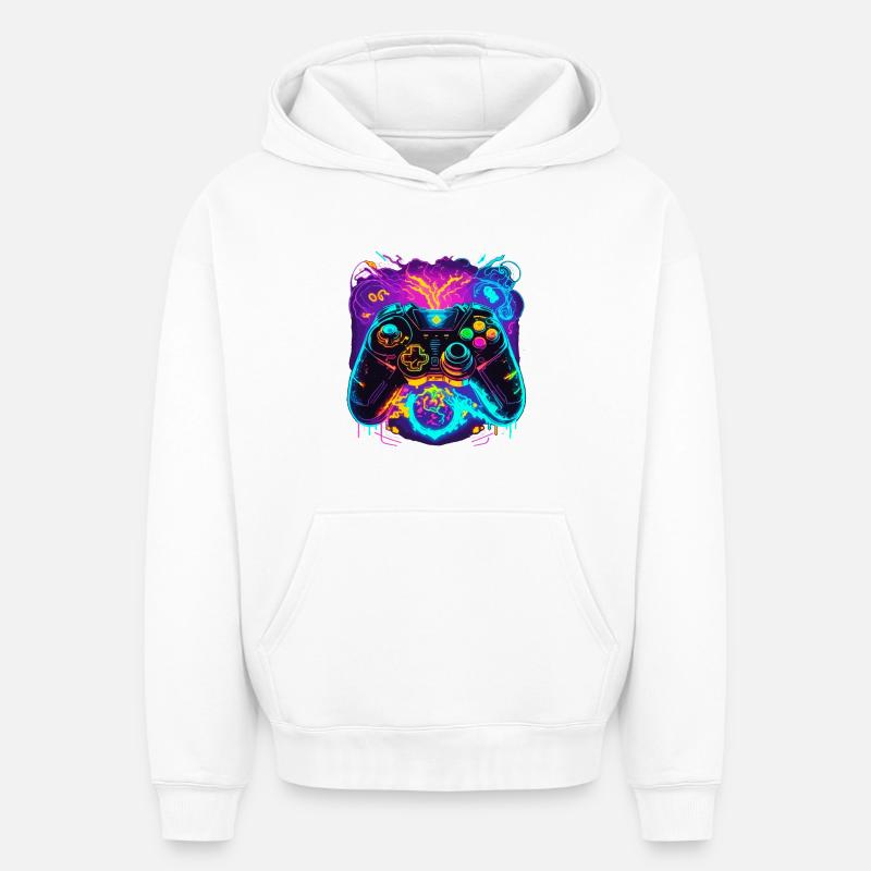 Power Graffiti Gaming Controller - Sweat à capuche unisexe oversize épais SPREAD - blanc