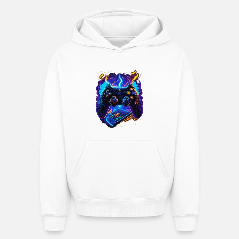 Contrôleur de jeu cybernétique - Sweat à capuche unisexe oversize épais SPREAD - blanc