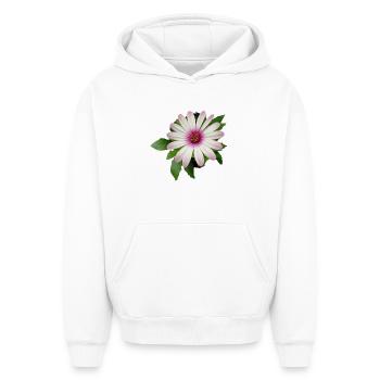 PURPLE AND WHITE CAPE BASKET FLOWER - Oversized Heavyweight Unisex Hoodie - white - Front - AI Model Female 172 dark (172cm) & AI Model Male 185 light (185cm)