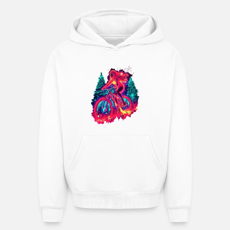 Synthwave Mountainbike Mädchen Waldfahrt - Oversized Heavyweight Unisex Hoodie - Weiß