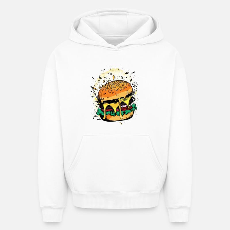 Cheeseburger Comic Burger - Oversized Heavyweight Unisex Hoodie - Weiß