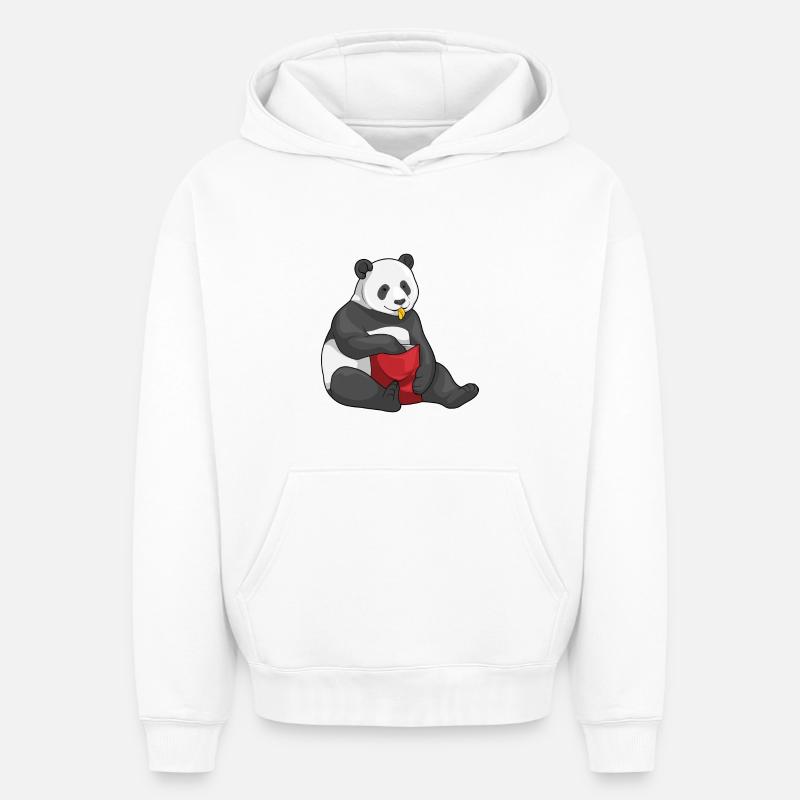 Panda Chips Sac à puces - Sweat à capuche unisexe oversize épais SPREAD - blanc