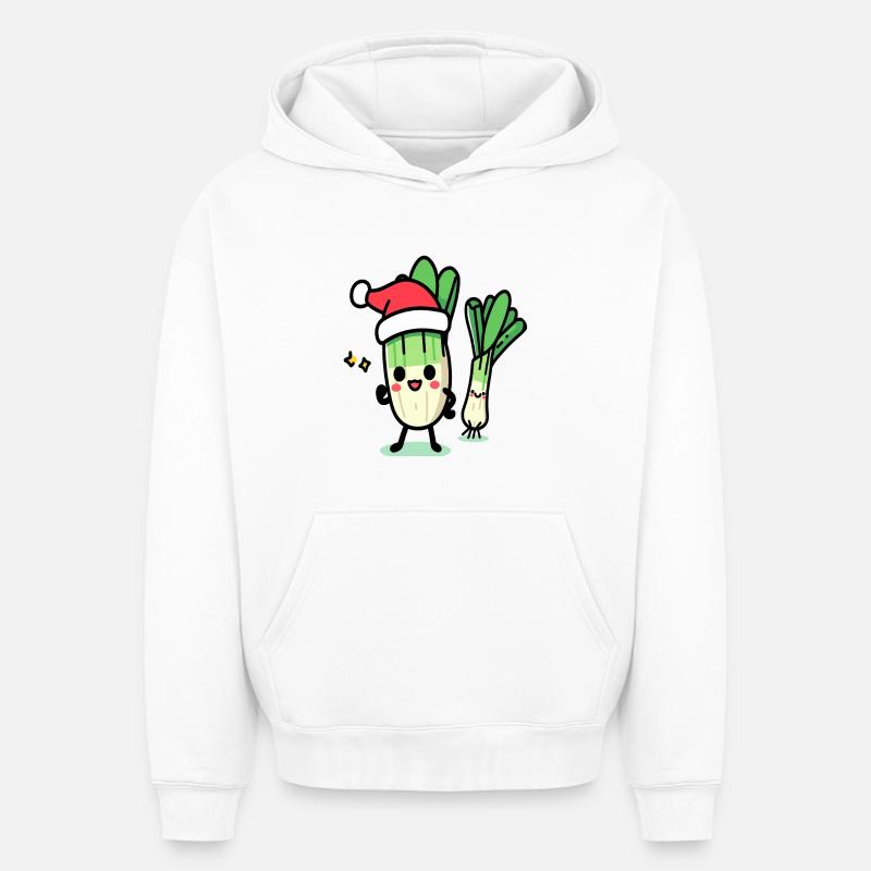 Poireaux kawaii de Saint-Nicolas - Sweat à capuche unisexe oversize épais SPREAD - blanc