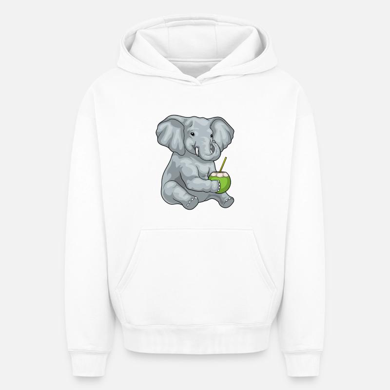 Éléphant Noix de - Sweat à capuche unisexe oversize épais SPREAD - blanc