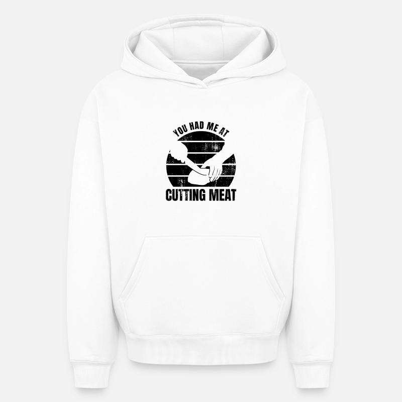 Dicton du boucher - Sweat à capuche unisexe oversize épais SPREAD - blanc