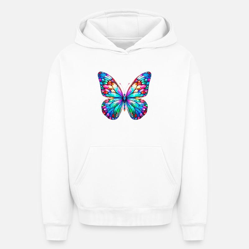 Papillon - Sweat à capuche unisexe oversize épais SPREAD - blanc