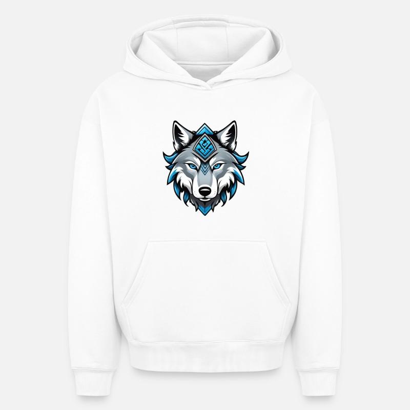 Le loup d’Odin - Sweat à capuche unisexe oversize épais SPREAD - blanc