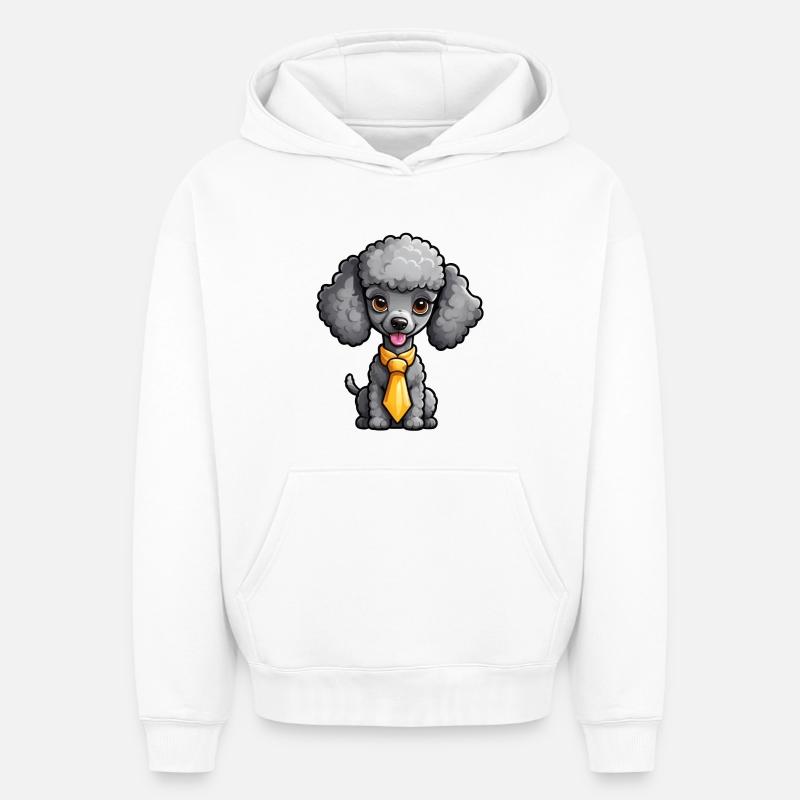 Caniche gris avec cravate - Sweat à capuche unisexe oversize épais SPREAD - blanc