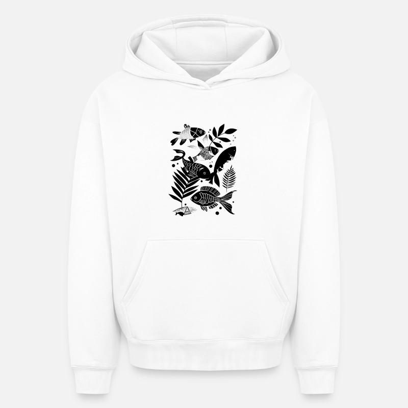 Fischen Comic - Oversized Heavyweight Unisex Hoodie - Weiß