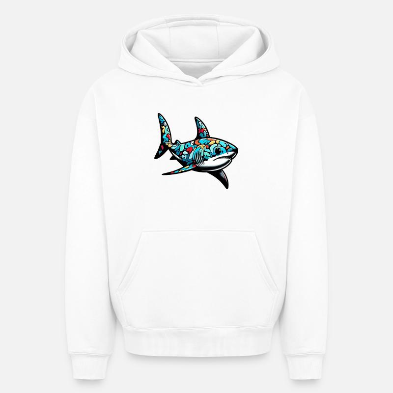 Requin - Sweat à capuche unisexe oversize épais SPREAD - blanc