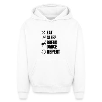 Breakdancer Schedule - Oversized Heavyweight Unisex Hoodie - white - Front - AI Model Female 172 dark (172cm) & AI Model Male 185 light (185cm)