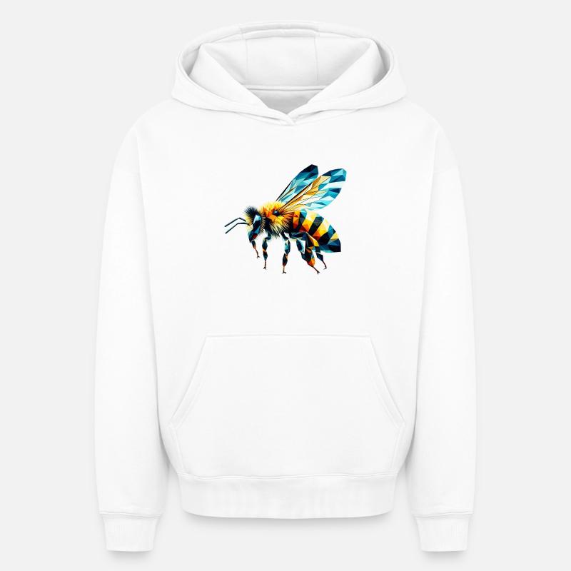 Abeille polygonale - Sweat à capuche unisexe oversize épais SPREAD - blanc