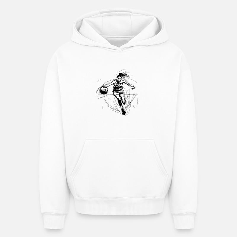 Basketteuse - Sweat à capuche unisexe oversize épais SPREAD - blanc