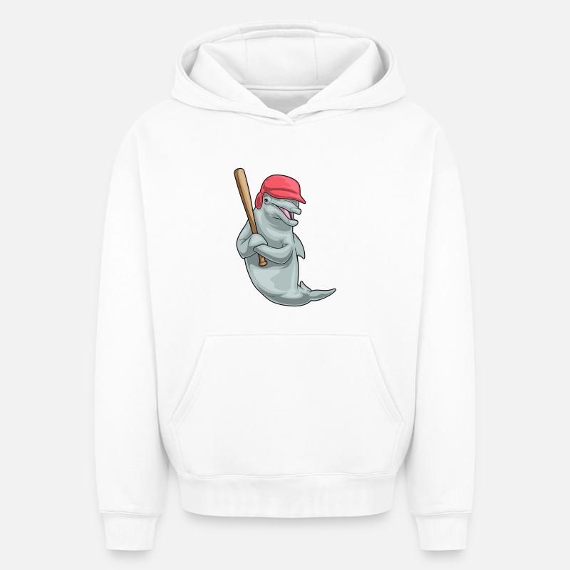 Batte de baseball Dolphin - Sweat à capuche unisexe oversize épais SPREAD - blanc