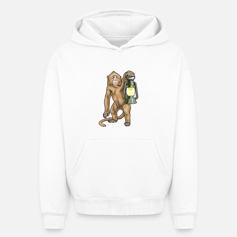 Lanterne Singe - Sweat à capuche unisexe oversize épais SPREAD - blanc