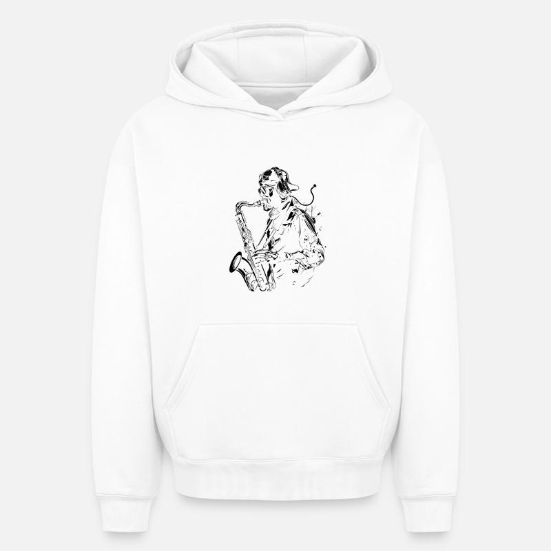 Graphisme Saxophoniste - Sweat à capuche unisexe oversize épais SPREAD - blanc