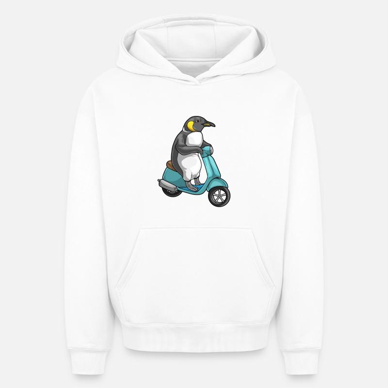 Pinguin Motorroller - Oversized Heavyweight Unisex Hoodie - Weiß