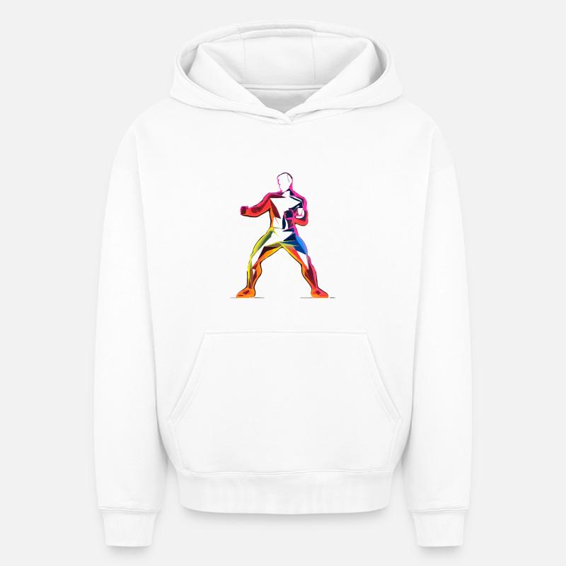 Kickboxer style dessin animé - Sweat à capuche unisexe oversize épais SPREAD - blanc