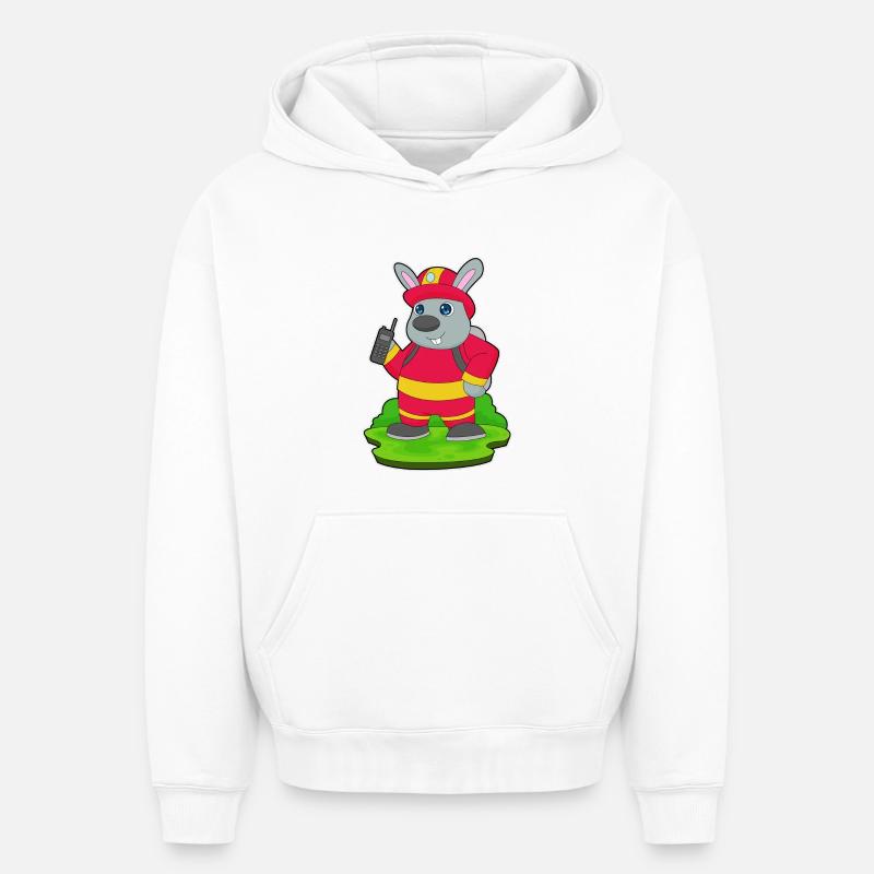 Lapin Pompier Pompier Brigade - Sweat à capuche unisexe oversize épais SPREAD - blanc