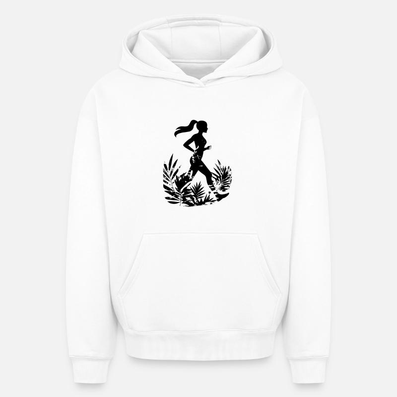 Femme coureuse dessin animé - Sweat à capuche unisexe oversize épais SPREAD - blanc