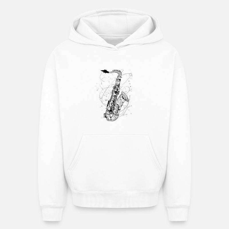 Dessin de saxophone - Sweat à capuche unisexe oversize épais SPREAD - blanc