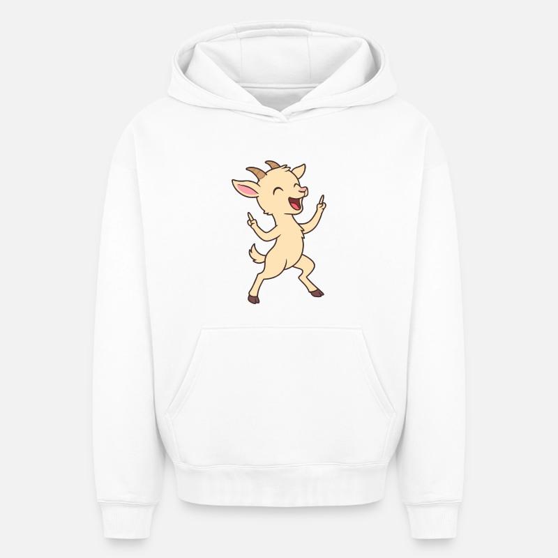 Chevreau dansant chèvre - Sweat à capuche unisexe oversize épais SPREAD - blanc
