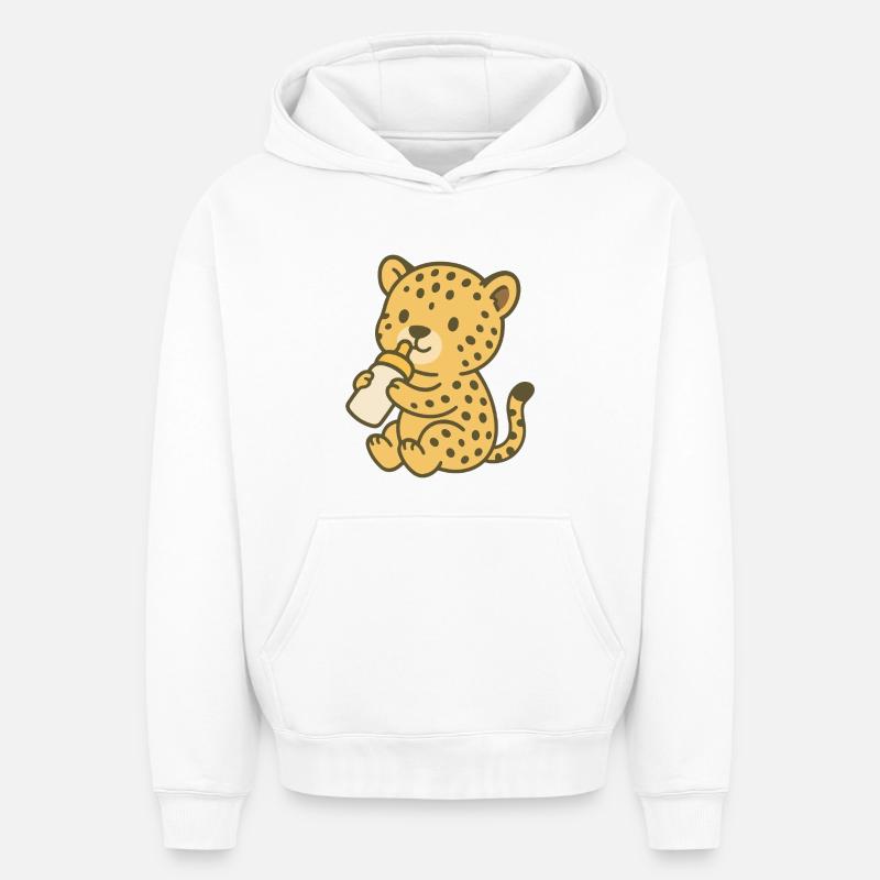 Bébé guépard avec biberon - Sweat à capuche unisexe oversize épais SPREAD - blanc