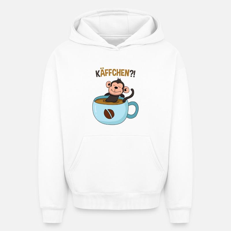 Pause-café avec le singe - Sweat à capuche unisexe oversize épais SPREAD - blanc