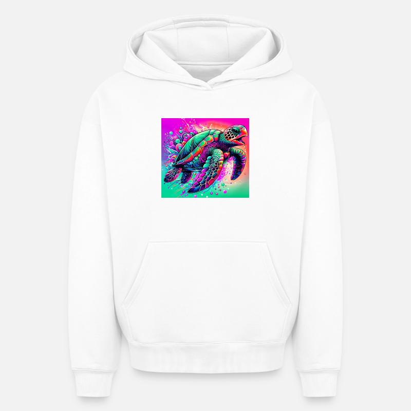 tortue - Sweat à capuche unisexe oversize épais SPREAD - blanc