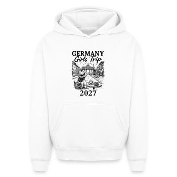 Voyage entre filles en Allemagne 2027 - Sweat à capuche unisexe oversize épais SPREAD - blanc - Devant - AI Model Female 172 dark (172cm) & AI Model Male 185 light (185cm)