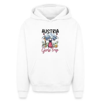 Voyage entre filles en Autriche - Sweat à capuche unisexe oversize épais SPREAD - blanc - Devant - AI Model Female 172 dark (172cm) & AI Model Male 185 light (185cm)