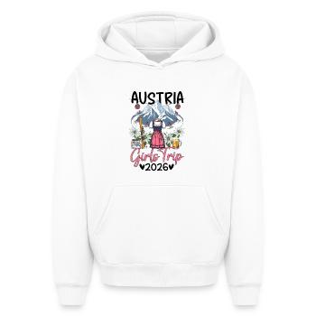 Voyage entre filles en Autriche 2026 - Sweat à capuche unisexe oversize épais SPREAD - blanc - Devant - AI Model Female 172 dark (172cm) & AI Model Male 185 light (185cm)