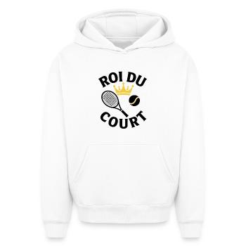 King of the Court Gift Tennis Player - Oversized Heavyweight Unisex Hoodie - white - Front - AI Model Female 172 dark (172cm) & AI Model Male 185 light (185cm)