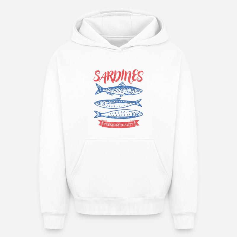 Sardines - Sweat à capuche unisexe oversize épais SPREAD - blanc