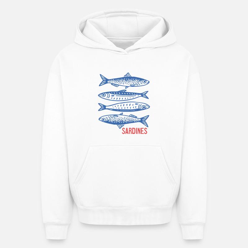 Sardines - Sweat à capuche unisexe oversize épais SPREAD - blanc