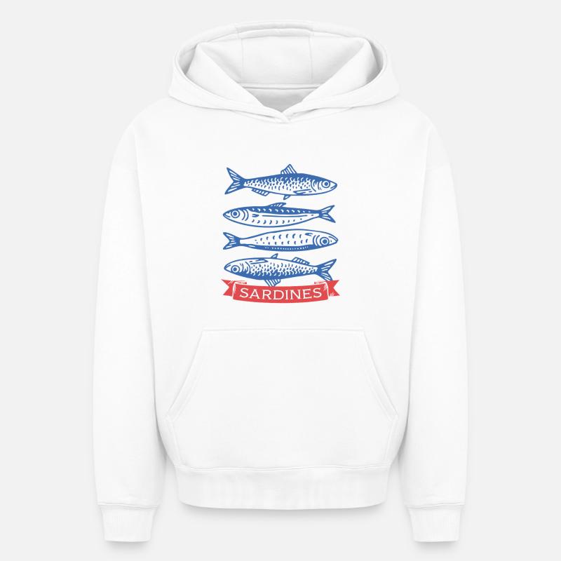 Sardines - Sweat à capuche unisexe oversize épais SPREAD - blanc