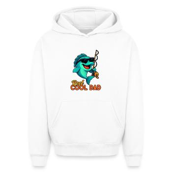 Reel Cool Dad - Cadeau de pêcheur drôle - Sweat à capuche unisexe oversize épais SPREAD - blanc - Devant - AI Model Female 172 dark (172cm) & AI Model Male 185 light (185cm)