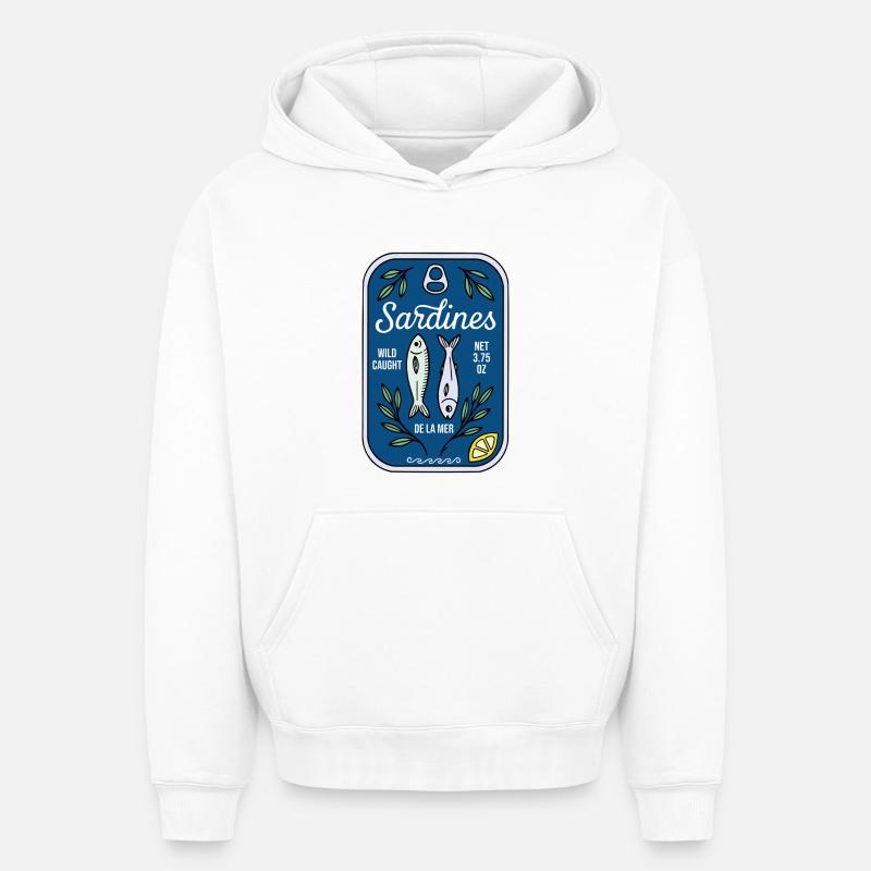 Sardines - Sweat à capuche unisexe oversize épais SPREAD - blanc