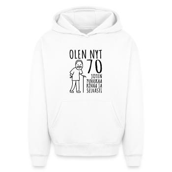 70 anniversaire homme des années 70 j’ai 70 ans - Sweat à capuche unisexe oversize épais SPREAD - blanc - Devant - AI Model Female 172 dark (172cm) & AI Model Male 185 light (185cm)