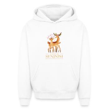 Sadece Senininim (turc) - Je n’appartiens qu’à toi - Sweat à capuche unisexe oversize épais SPREAD - blanc - Devant - AI Model Female 172 dark (172cm) & AI Model Male 185 light (185cm)