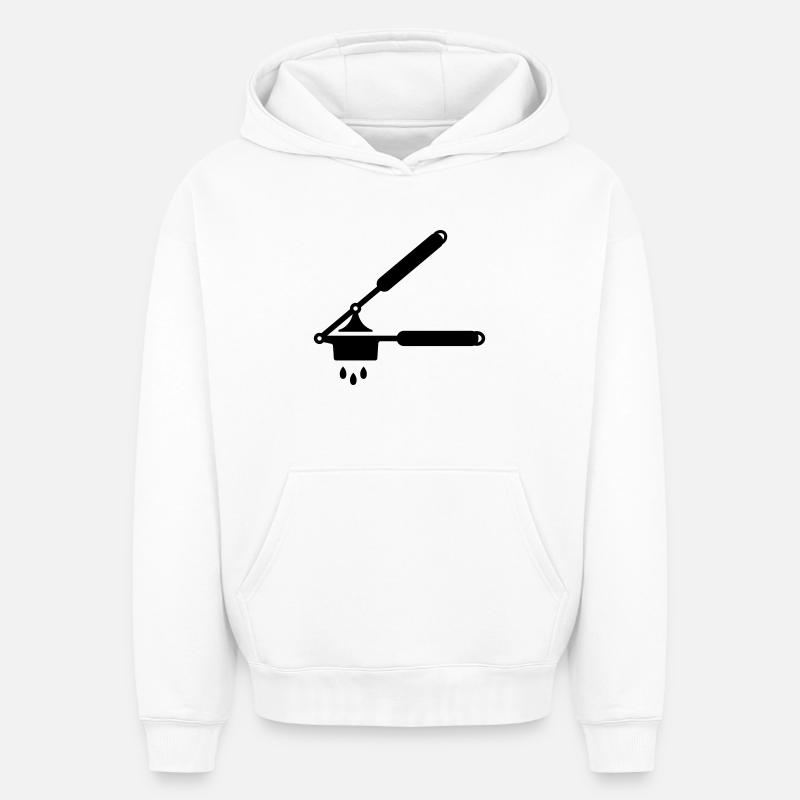 Knoblauch Presse oder Spätzle Presse - Oversized Heavyweight Unisex Hoodie - Weiß