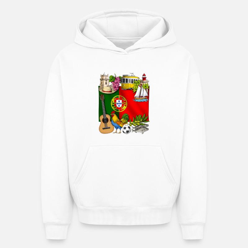 Fierté du Portugal - Sweat à capuche unisexe oversize épais SPREAD - blanc