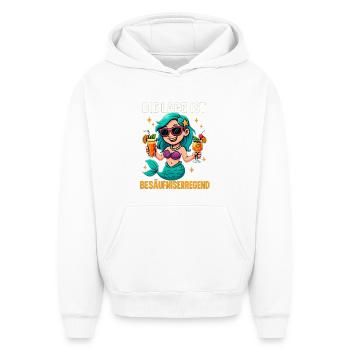 L’endroit est ivre, sirène - Sweat à capuche unisexe oversize épais SPREAD - blanc - Devant - AI Model Female 172 dark (172cm) & AI Model Male 185 light (185cm)
