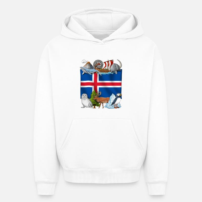 Fierté islandaise - Sweat à capuche unisexe oversize épais SPREAD - blanc