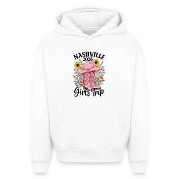 Voyage entre filles Nashville 2026 - Sweat à capuche unisexe oversize épais SPREAD - blanc - Devant - AI Model Female 172 dark (172cm) & AI Model Male 185 light (185cm)
