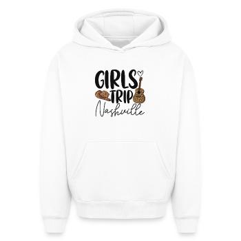 Voyage entre filles Nashville - Sweat à capuche unisexe oversize épais SPREAD - blanc - Devant - AI Model Female 172 dark (172cm) & AI Model Male 185 light (185cm)