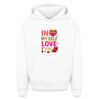 À l’ère de mon amour-propre – Design de mode glamour. - Sweat à capuche unisexe oversize épais SPREAD - blanc - Devant - AI Model Female 172 dark (172cm) & AI Model Male 185 light (185cm)