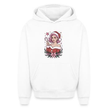 Madame Noël Bonbon, T-shirt de Noël, mignon - Sweat à capuche unisexe oversize épais SPREAD - blanc - Devant - AI Model Female 172 dark (172cm) & AI Model Male 185 light (185cm)